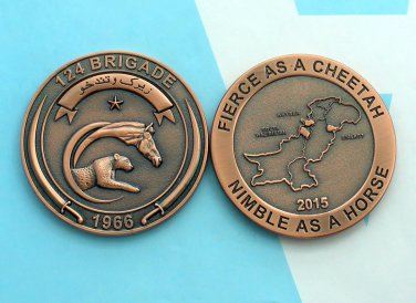 Challenge Coin Pakistan 124 Brigade Bronze Horse Cheetah 2 1/2 Inch Army