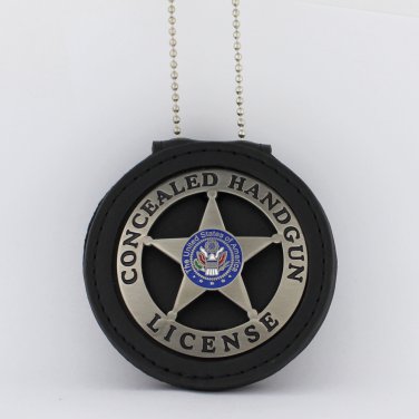 Concealed Handgun License Emblem Marshal Style Metal Badge 2 1/4 Inch & Holder P