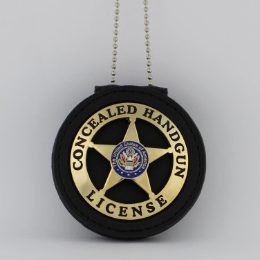 Concealed Handgun License Emblem Marshal Style Metal Badge 2 1/4 Inch & Holder G