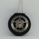 Old West Style Fugitive Recovery Agent Metal Silver BADGE 2 1/4 inch & Holder