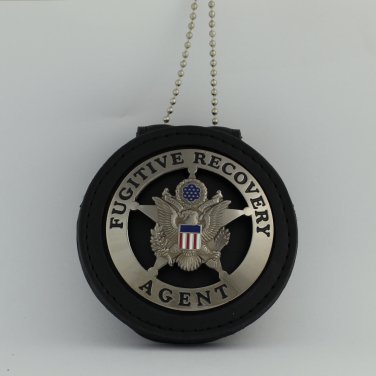 Old West Style Fugitive Recovery Agent Metal Silver BADGE 2 1/4 inch & Holder
