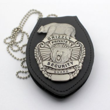 Security Office Guard Metal Badge Grizzly Private & Leather Holder