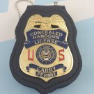 Concealed Carry Permit Handgun License Badge 2 3/4 Inch & Leather Holder