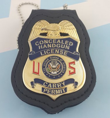 Concealed Carry Permit Handgun License Badge 2 3/4 Inch & Leather Holder