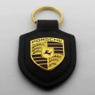 Porsche Leather Crest Keychain Key Chain Ring Auto Car