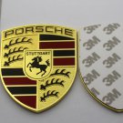 Porsche Crest Metal Car Emblem 3 Inch Tall Sticker Gold