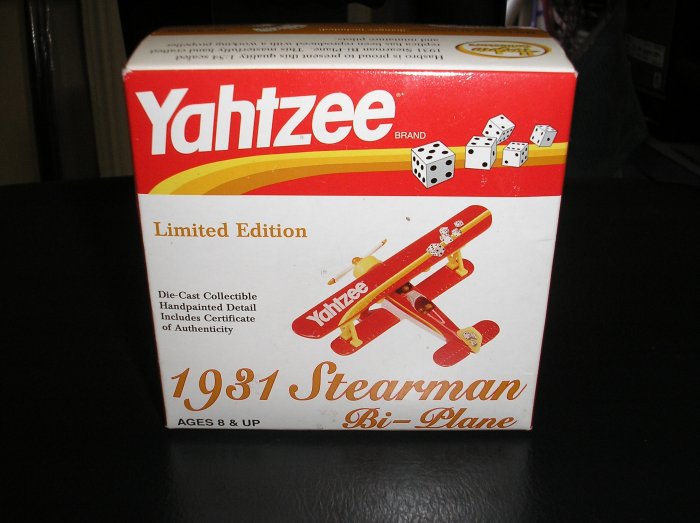 YAHTZEE LIMITED EDITION 1931 STEARMAN DIECAST BIPLANE AIRPLANE BRAND NEW IN BOX!