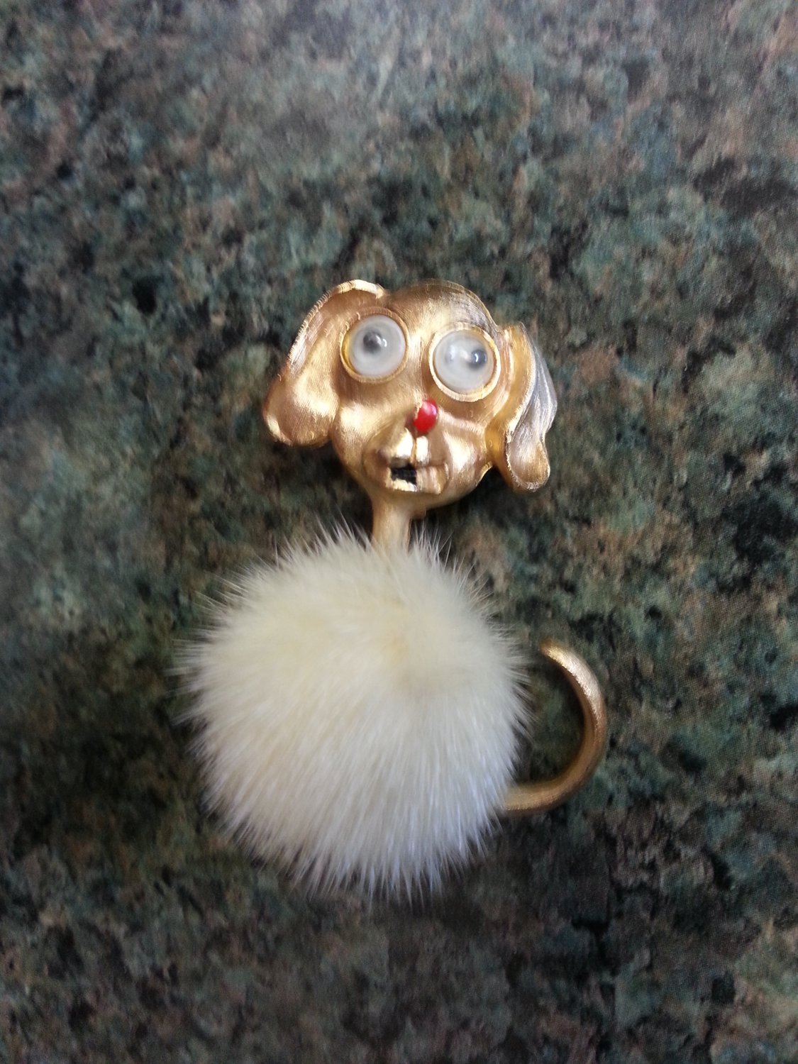 Vintage JJ Jonette Google Eyed Genuine Mink Fur Puppy Dog Brooch Pin!