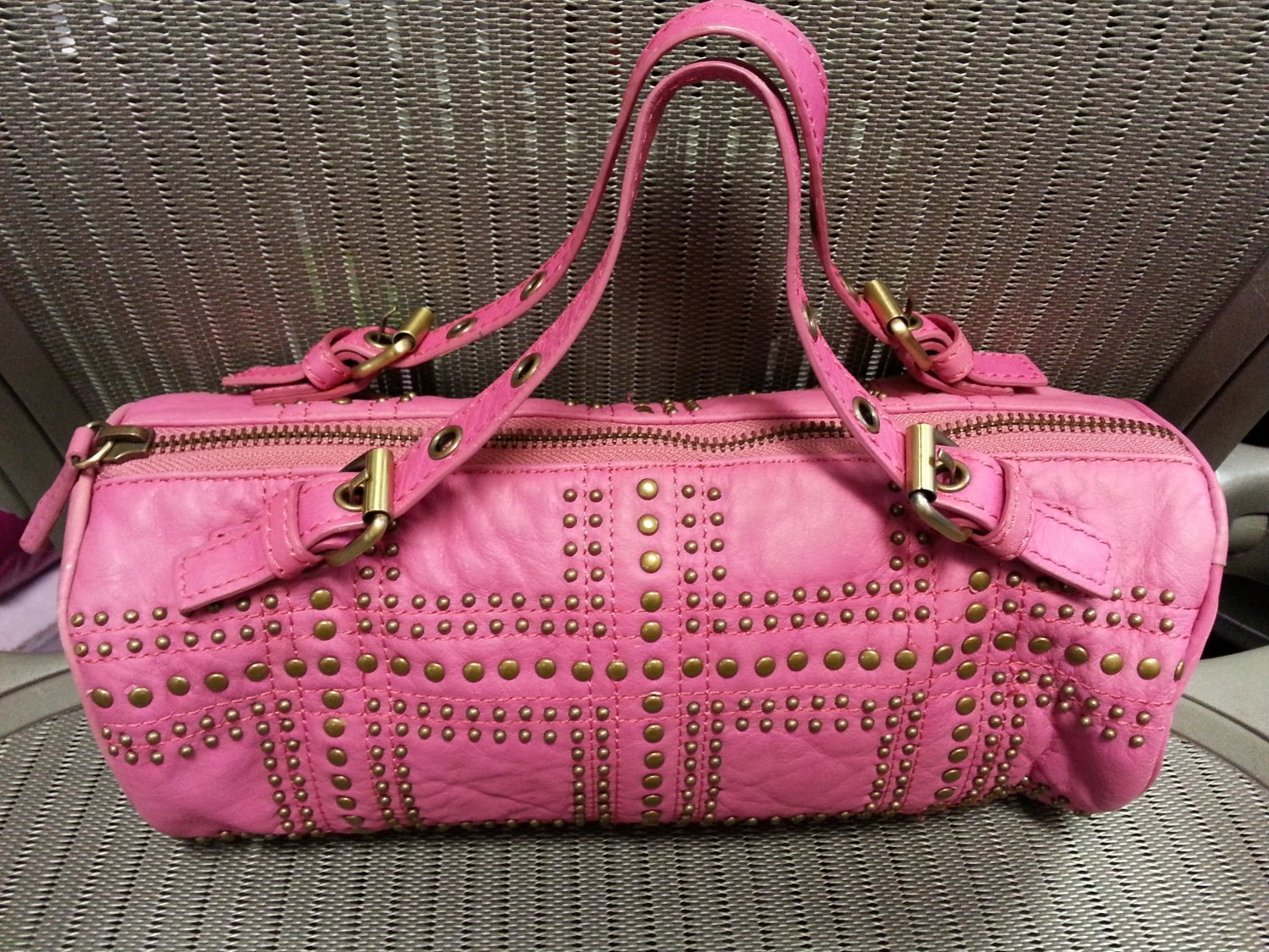 Nicole Miller Collection Mini Studded Fuschia Pink Barrel Bag!