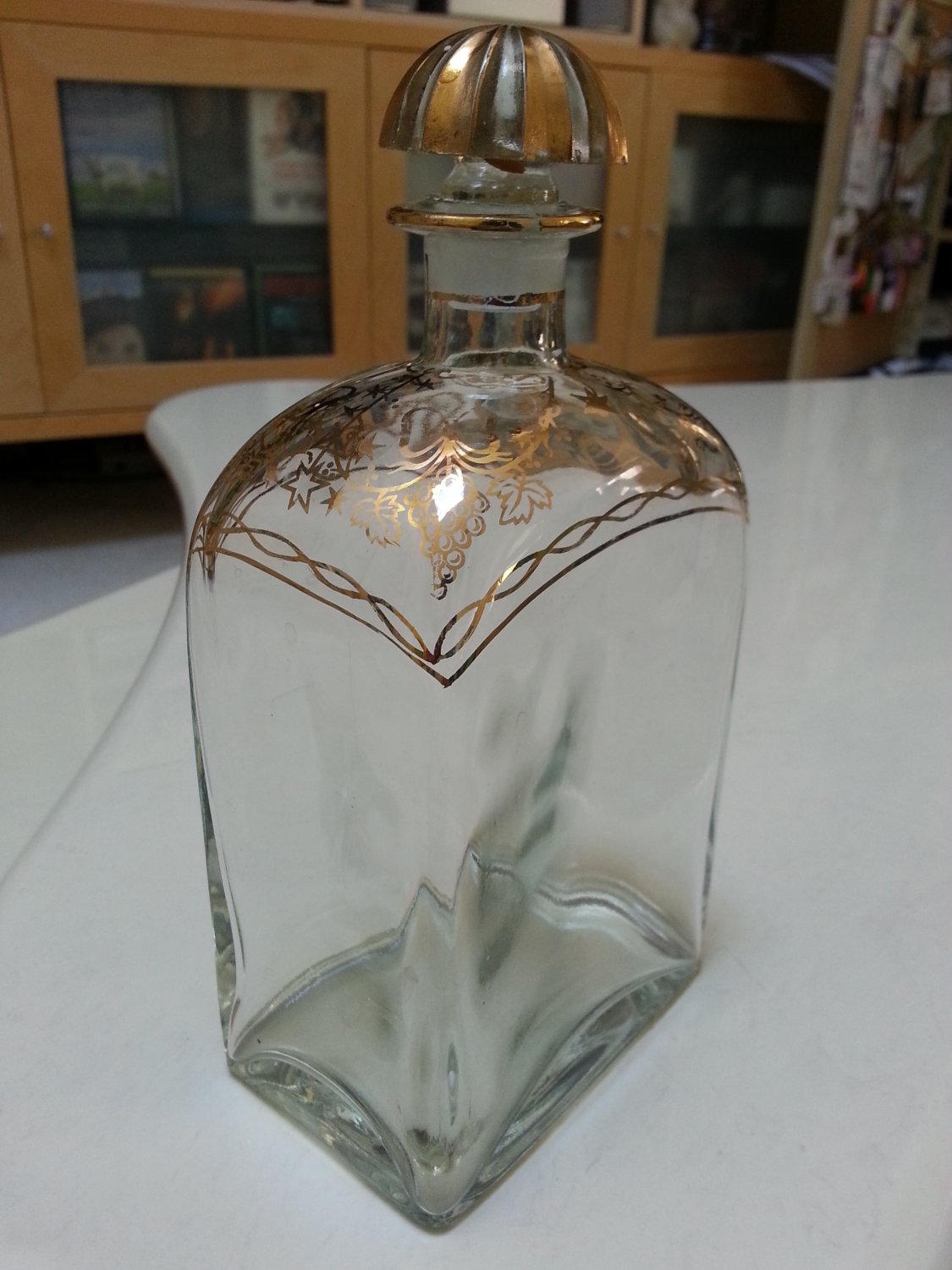 Vintage Decanter - Spanish Glass - Hand Painted Gold Deco Liquor Bottle!