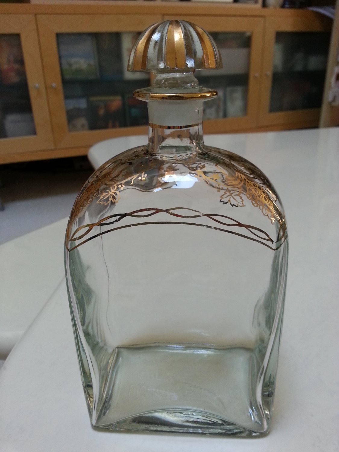 Vintage Decanter - Spanish Glass - Hand Painted Gold Deco Liquor Bottle!