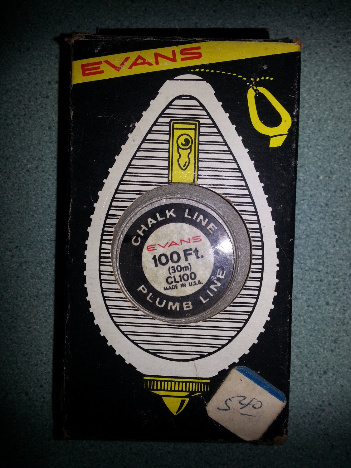 Vintage Evans Dual Purpose Chalk Line Plumb Line Original Box MADE IN