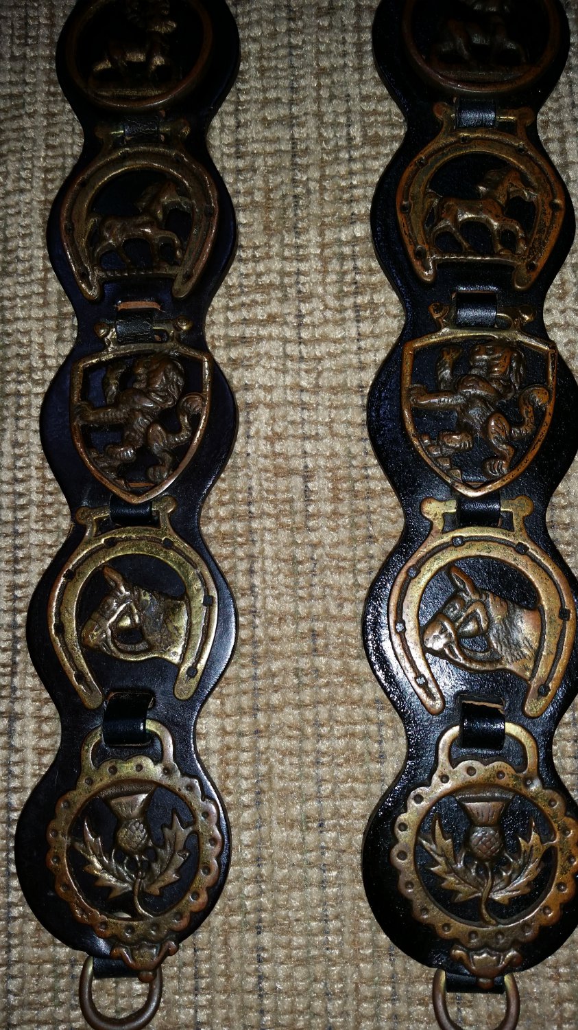 English Horse Medallions Medals Leather Strap Bridle Martingale Equestrian Horseback Riding Decor!