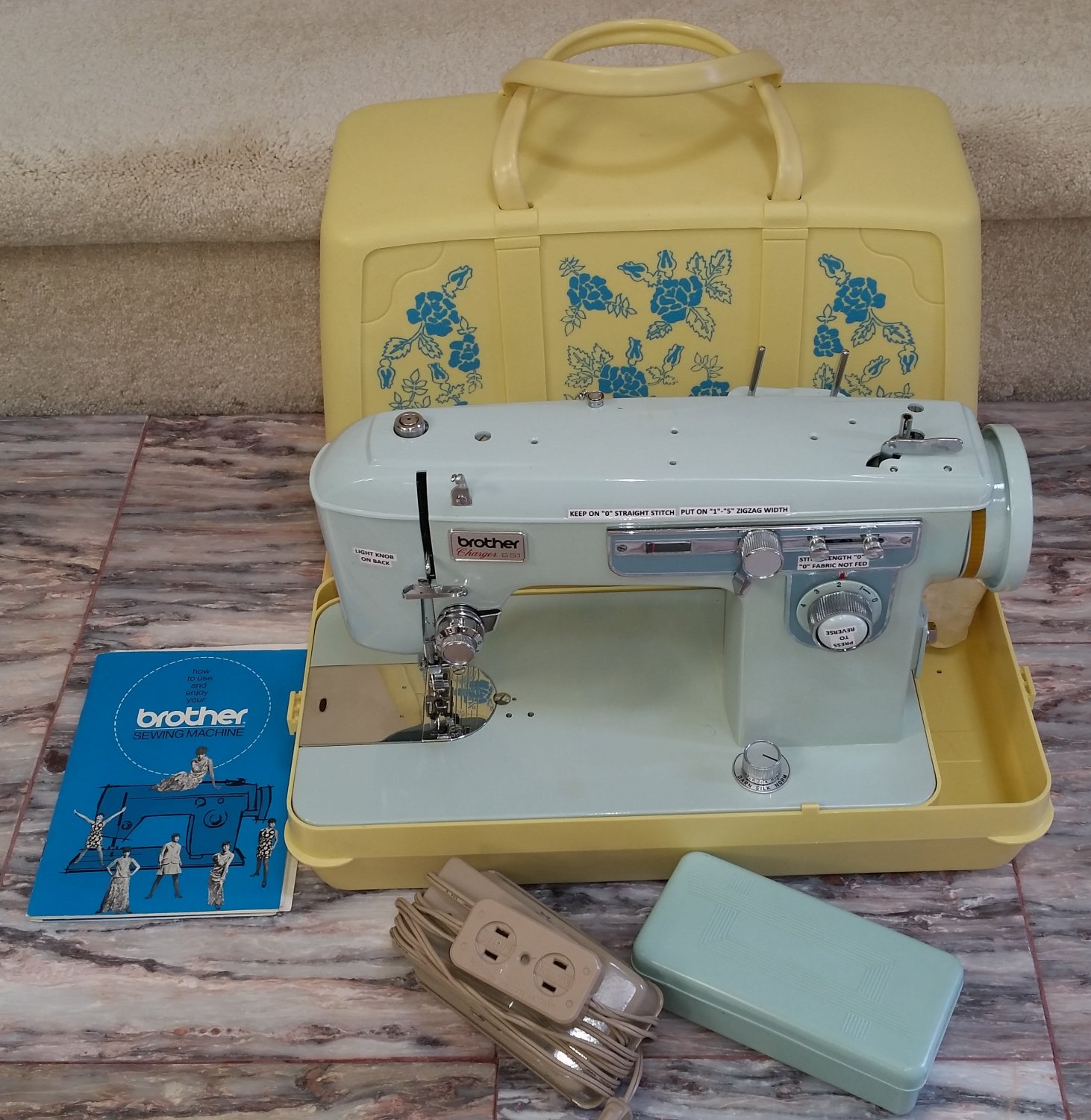 Brother 651 Vintage Japanese Sewing Machine/ Brother Z 651/ Turquoise/  Blue/ Brother Charger Sewing Machine/ Mid Century/ Heavy Duty/ Japan 