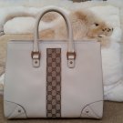GUCCI Nailhead Winter White Leather Tote Handbag w Signature GG Canvas #120897 - "AS NEW"!