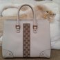 GUCCI Nailhead Winter White Leather Tote Handbag w Signature GG Canvas #120897 - "AS NEW"!