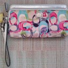 Coach Poppy Stamped C Signature Double Zip Wallet / Wristlet - Multicolor!