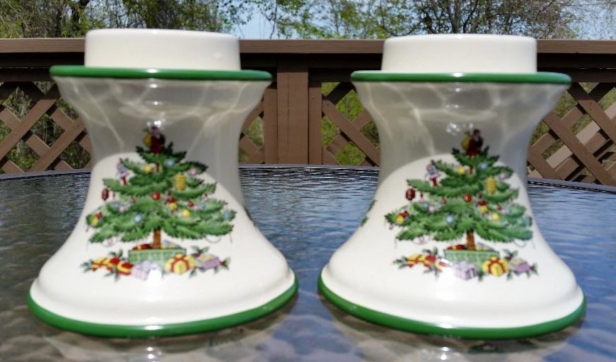 SPODE Christmas Tree Pillar Candle Holder Set S3324A8 For 2" Pillar