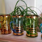 Vintage Hand Blown Multi Color Gold Band Handled Irish Coffee Style Glasses Mugs - Set of 5 - RARE!