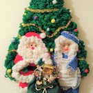 Vintage Christmas Tree, Santa & Mrs. Claus Plastic Canvas Yarn Art - Beautiful detail!