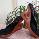 Vintage 'Delicious' Women's Blk Suede Zipper Platform Thong Shoes-Sz 7-1980's-SEXY!