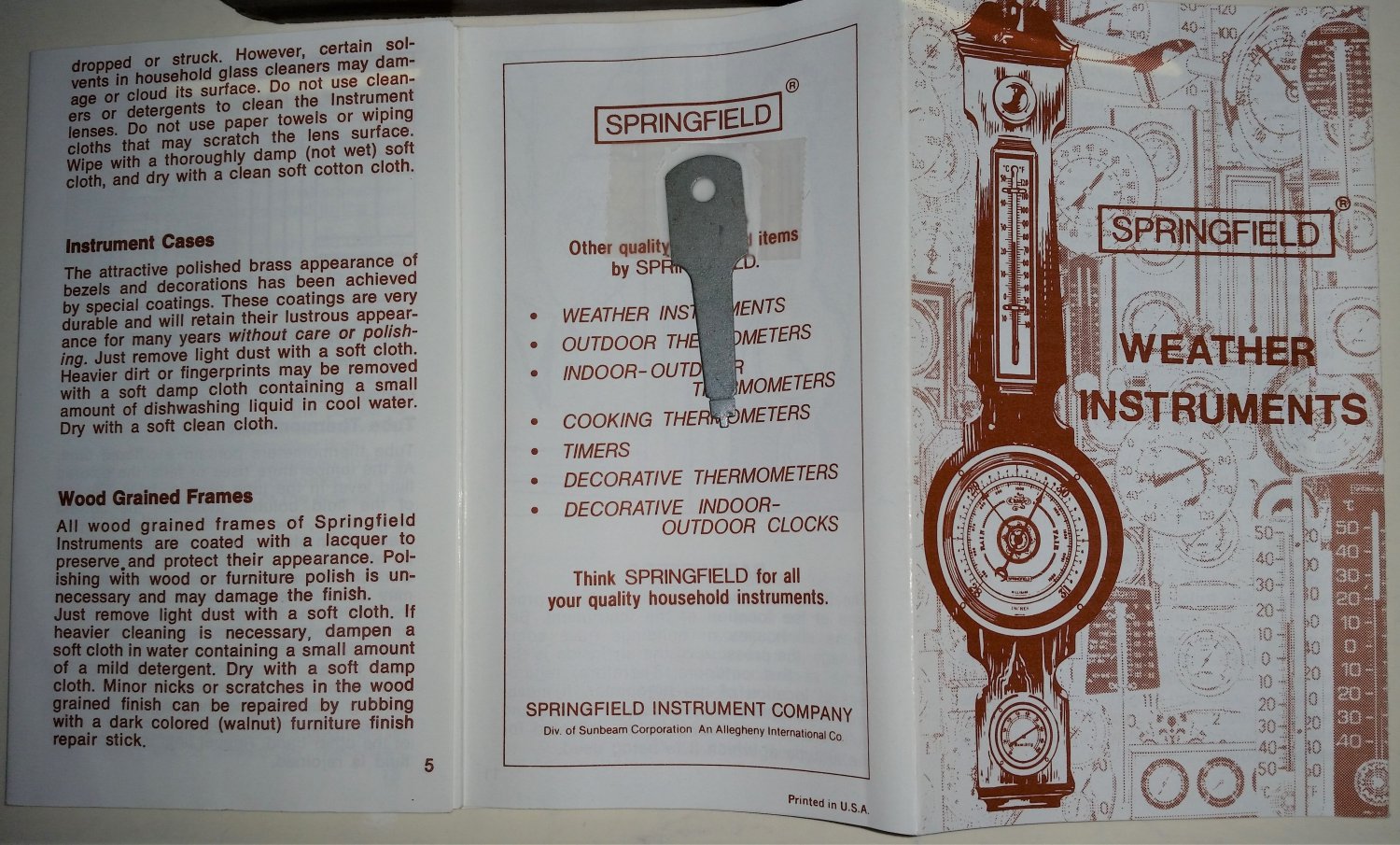 Vintage Springfield Instrument Co.Humidity Meter,Barometer,Thermometer