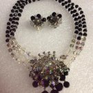 Glittering Black Iridescent Multi Strand Crystal Cluster Choker & Clip On Earring Set!