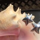 Vintage Sterling Silver Mirror Finish LARGE PUFFY STAR Clip-on Earrings - Stamped 925