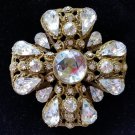 Maltese Cross Design Gold Rhinestone Brooch Pin!