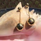 Gold Balls on Ball Chain with Scattered Rhinestone Accents Pierced Earrings!