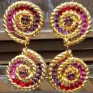 VTG Michele Sugar Huge Dangling Purple to Red Vortex Swirl Clip On Earrings!