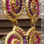 VTG Michele Sugar Huge Dangling Purple to Red Vortex Swirl Clip On Earrings!