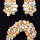 Vintage Handmade Rhinestone Pearl & Bead Embellished Clip On Earrings & Pin Set! Vintage Handmade Rhinestone Pearl & Bead Embellished Clip On Earrings & Pin Set!