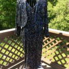 90s Plus Size Black Silk Covered with Iridescent Sequin Dress Gown with Bolero Jacket - Size 2X!