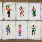Vintage Jamaican Caribbean Hand Appliqued & Embroidered People Linen Cocktail Napkins - Set of 10!