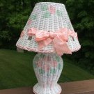 Charming Wicker Rattan Hand-Painted Table Lamp with Flowers and Bows! Charming Wicker Rattan Hand-Painted Table Lamp with Flowers and Bows!