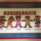 Vintage Handmade AEROBEARICS Professionally Framed Cross Stitch Wall Hanging Art - TEDDY BEARS!