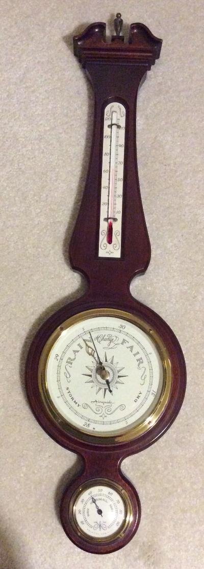 Vintage Airguide Mahogany Banjo Style Wall Barometer/Weather Station 29”H  EXC.