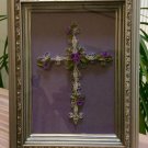 Paper Quilled Handmade Cross Wall Decor, Paper Filigree Cross with Purple Flower accents - Framed!