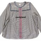 J. Crew Embroidered Striped Red, White & Blue Peasant Top Shirt Blouse - 100% Cotton - Size XXL!