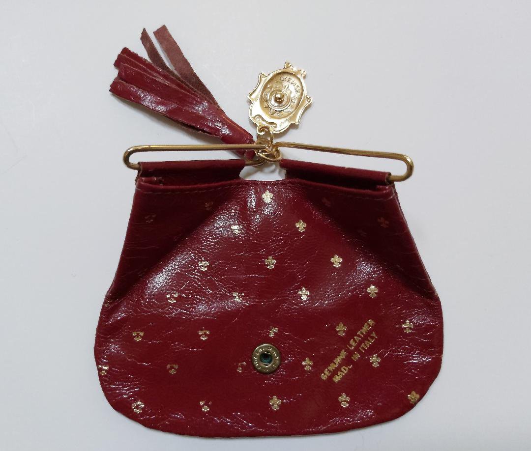 Firenze Italian Leather Coin Purse, Burgundy w/ Gold Fleurdelis