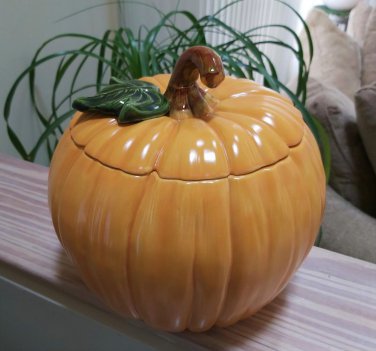 Vintage Scioto Molds 1979 Fall Halloween Ceramic Pumpkin Cookie Jar - VERY LARGE!