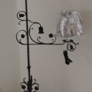 Vintage Art Nouveau Forged Iron Bridge Arm Floor Lamp with Flower Accents!