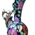 Vintage 1940's Hand-Painted H.Bequet Quaregnon of Belgium Majolica Vase with Gazelle Handle lft #302