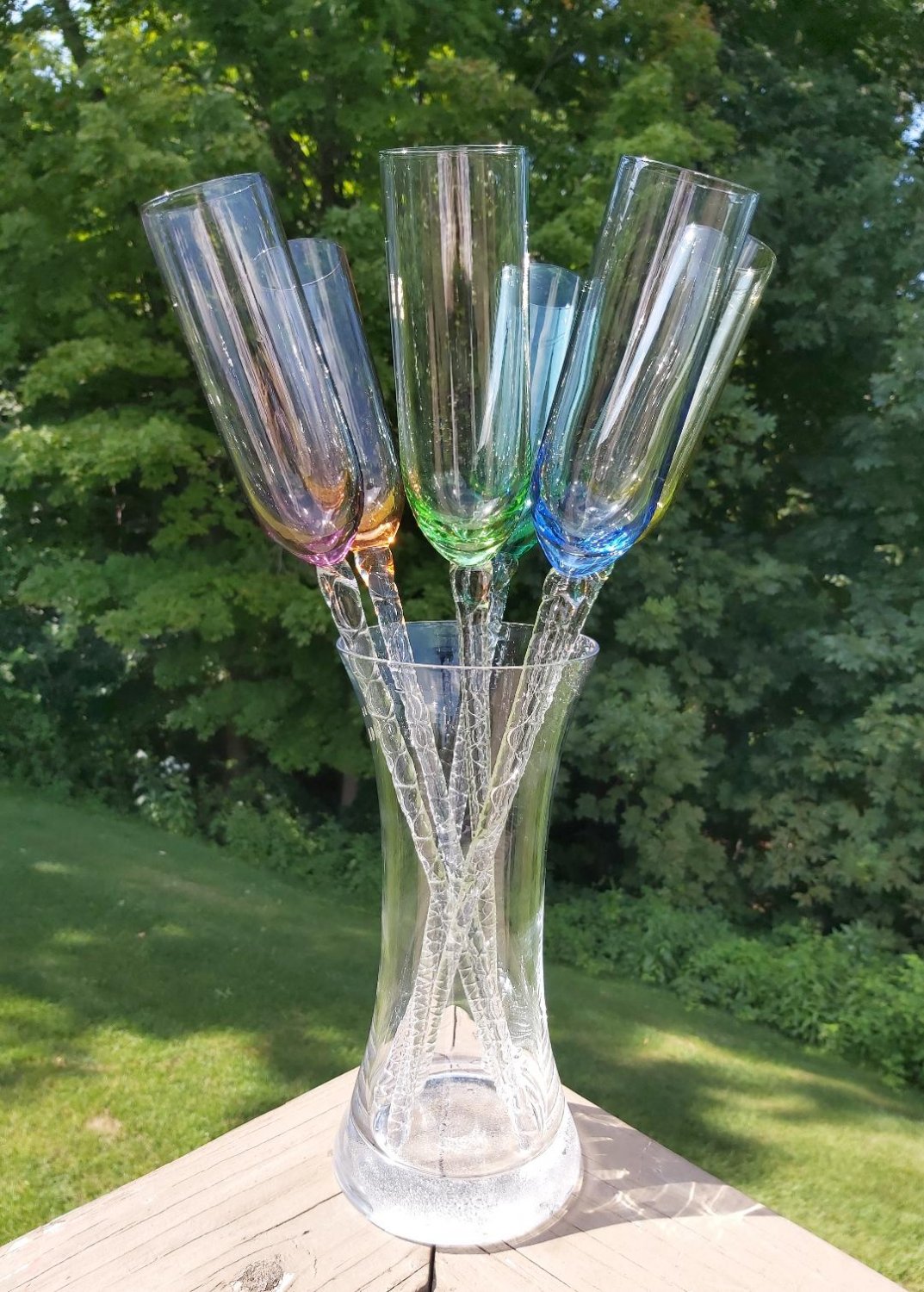 Bouquet of 6 Multi Color 17" Long Stem Champagne Toasting Flutes in