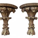 Ornate Classic Acanthus Leaf Bouquet Wall Shelves Antique Gold - Set of 2 - MADE IN USA!