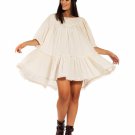 Free People Mystery Land Tunic Dress Flowy Fringed Hem - Cotton - Ecru - Sz L - #OB987160 - NWT!