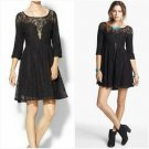 Free People Shake It Up Skater Dress with Lace Insets - Black - Size L - #F756Z424 - NWOT!