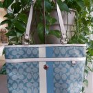 Authentic Coach Signature Heritage Stripe Satchel Handbag Tote - Aqua & Cream - Beautiful Condition! Authentic Coach Signature Heritage Stripe Satchel Handbag Tote - Aqua & Cream - Beautiful Condition!