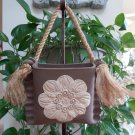 Mid Century Modern Wall Pocket Hanging Planter Pot Flower Motif Thumbprint Edge -Signed Brown 8 x 7" Mid Century Modern Wall Pocket Hanging Planter Pot Flower Motif Thumbprint Edge -Signed Brown 8 x 7"